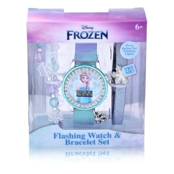 Disney Other - Disney Frozen Girls Flashing LCD Watch Set Blue Ombre w/ Bracelet & Hair Accesso